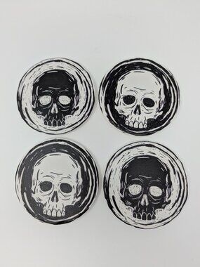 💀 Set of 4 Gothic Skull Ceramic Coasters with Cork Backing - NWT